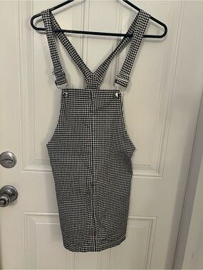 Forever 21 Black and White Gingham Overall Mini Dress